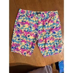 Pink Dolphin Camo Cargo Shorts 38 Ripstop Neon Multicolor Streetwear Rare